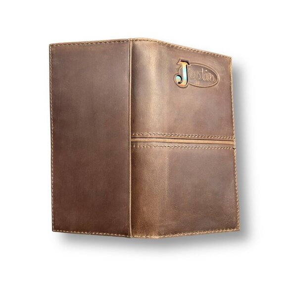 Justin Rodeo Wallet Brown Genuine Leather Tooled Western Stitch RFID Long Bifold - Picture 4 of 7
